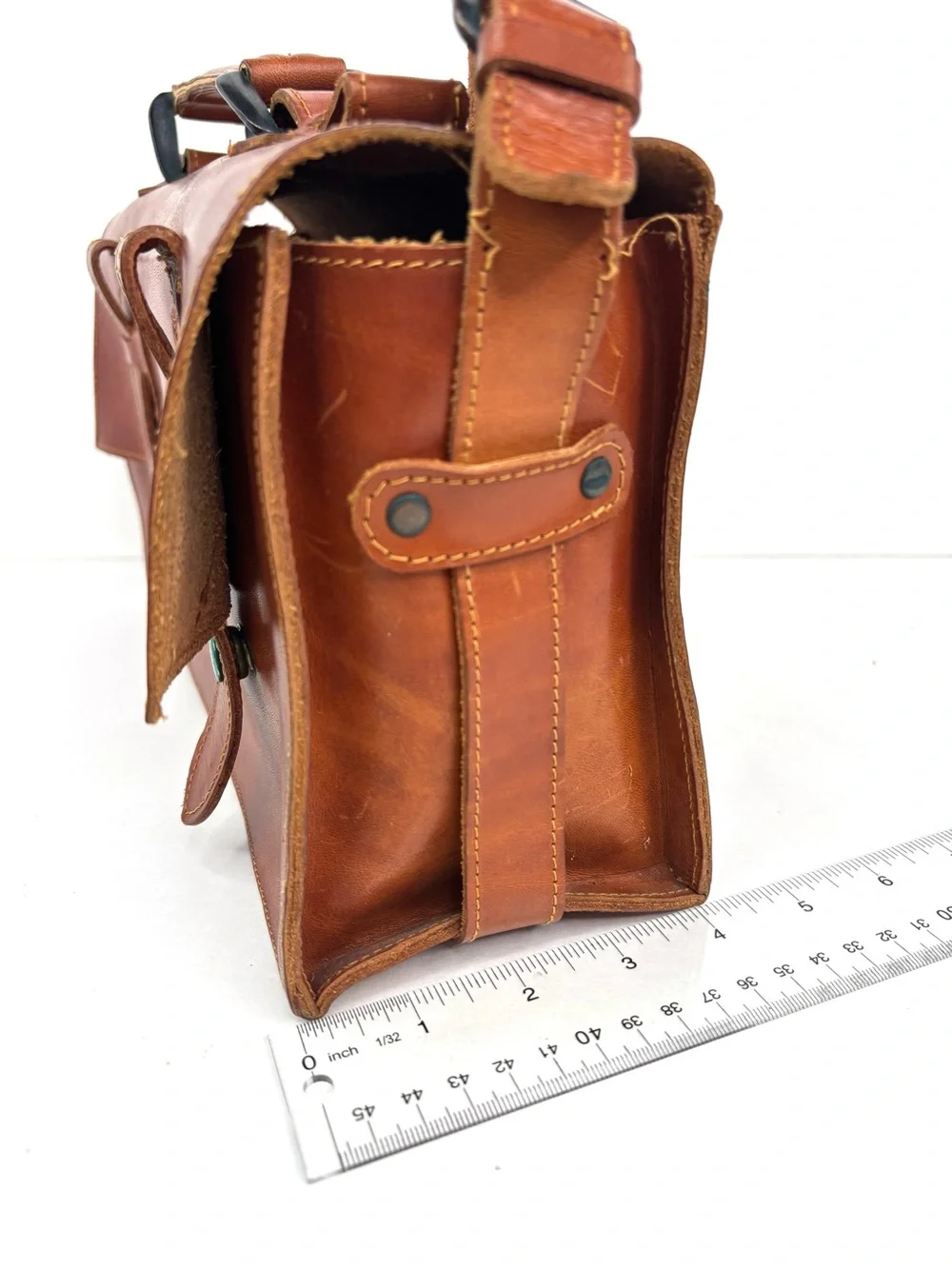 Vintage 50’s Rustic Brown Leather & Brass‎ Hdwe Messenger Satchel Bicycle Bag